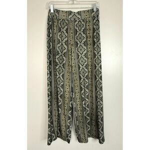 Ashley Blue Women's Mixed Print Wide Leg Pants Size Large Ethnic Boho Hippie